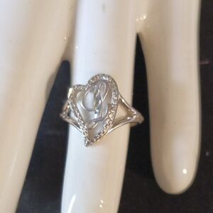 Sterling Silver Diamond Cut Initial Ring L